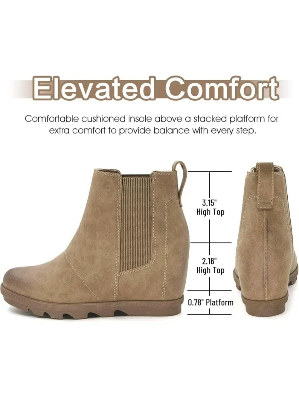 Women's Khaki Faux Leather Comfortable Hidden Heel Chelsea Ankle Stylish Booties